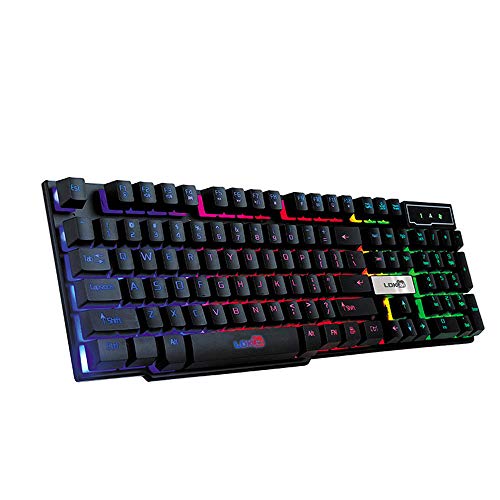 Sandistore Gaming Keyboard, 104 Keys USB Wired Floating Keyboard, Ergonomic Water-Resistant Mechanical Feeling Keyboard, Ultra-Slim Rainbow LED Backlit Keyboard for Desktop, Computer, PC