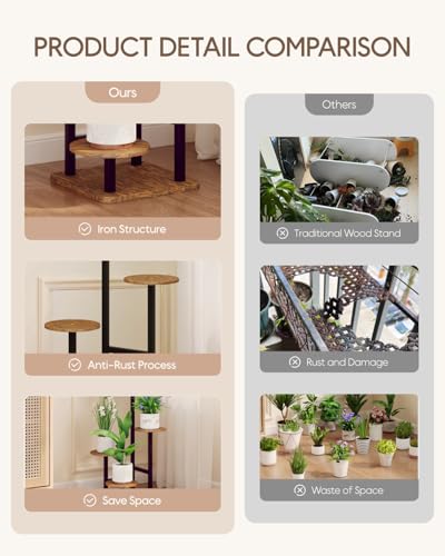 Image of Homsorout Plant Stand Indoor - 4 Tiered Indoor Plant Stand, Metal Plant Shelf Plant Holder, Ideal for Living Room, Garden, Patio, Balcony (Black Brown)