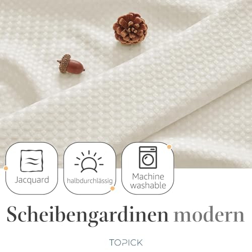 TOPICK Scheibengardinen Waffe Bistrogardine 2er Set H115xB90 Beige – Ansicht 2