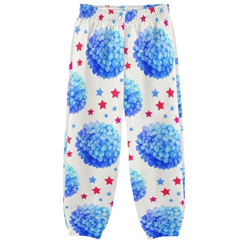 Blue Hydrangea Flowers Stars - Pantalones deportivos deportivos para niños, sin cierre para niños, Estrellas de flores de hortensia azul, 4 Años