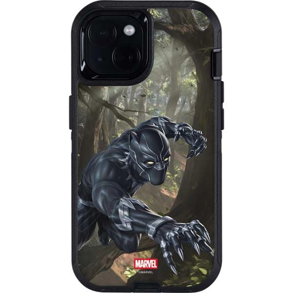 Skinit Decal Phone Skin Compatible with OtterBox Defender iPhone 15 - Officially Licensed Marvel Black Panther in The Jungle Design