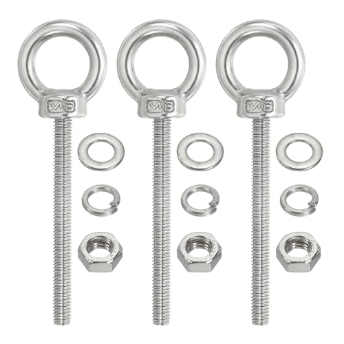 Image of PATIKIL M6 x 70mm Lifting Shoulder Eye Bolt, 3Pcs 304 Stainless Steel Lifting Ring Threaded Eyebolt with Nuts Washers for Hanging Hammocks Articles