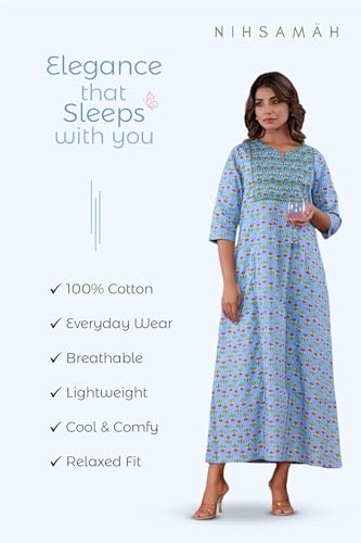 Image of NIHSAMAH Cotton Nighty for Women - Printed Stylish Night Gown, Comfortable Sleepwear Long Nightwear, Maxi
