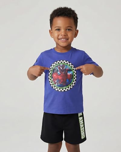Image of Marvel Spider-Man Boys T-Shirt and Shorts Outfit Set - Holographic Shirt featuring Hulk, Captain America & Superheroes