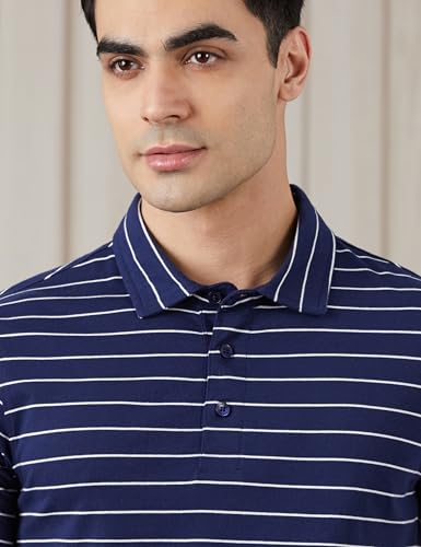 Image of Amazon Brand - Symbol Men's Cotton Rich Striper Polo Collar Striped Tshirts | Half Sleeves-Regular Fit (Available in Plus Sizes)