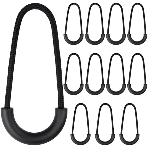 CustomyLife 12pc Black Nylon Zipper Pull Replacements, Heavy Duty U Shape Cord Extension Tags for Backpacks, Luggage, Jackets, Purse, Handbags, Travel Cases