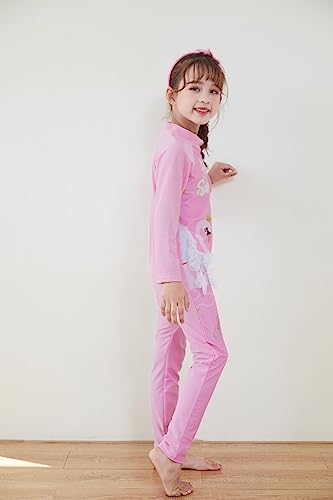 Image of Girls Swimsuits Long Sleeve Rash Guard Swimwear with Matching Cap One-Piece Bathing Suits 2-10 Years