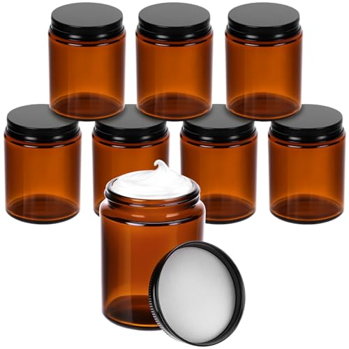 QWORK® 8 Piezas frascos de vidrio ámbar de 150 ml con tapas negras, recipientes multiusos con protección UV, para aceites escenciales y lociones