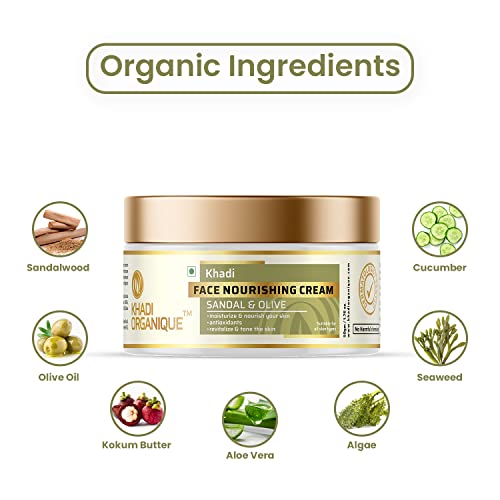 Image of Khadi Organique Sandalwood & Olive Natural Face Moisturizing Nourishing Cream | Reduce Wrinkles & Fine Lines | Suitable for Men & Women of all Skin Types - 50gm
