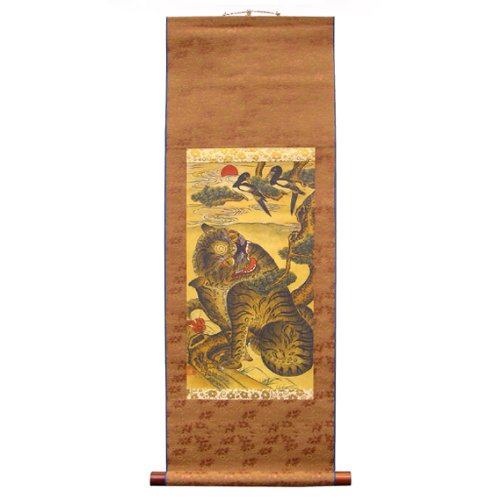 Amazon.co.jp: 掛け軸 掛軸 虎とカササギ 絹本 壁掛けインテリア