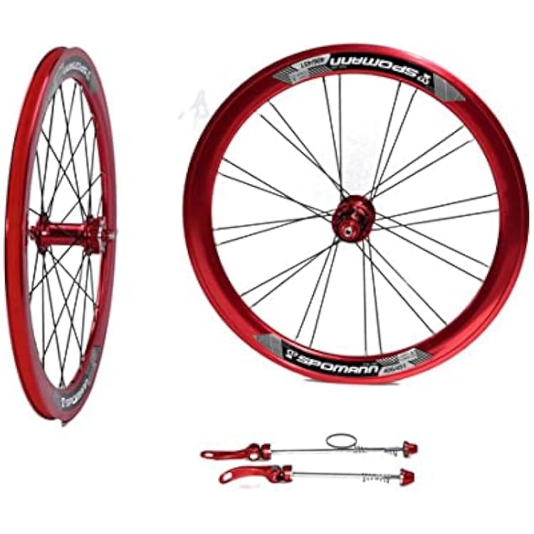 BMX Wheelset 20 451 Disc Brake Bicycle Wheelse Bike Wheelset Double Wall Rims Front & Back Wheels Quick Release 24H Hub for 8 9 10 11 Speed Cassette (Color : Red, Size : 406)