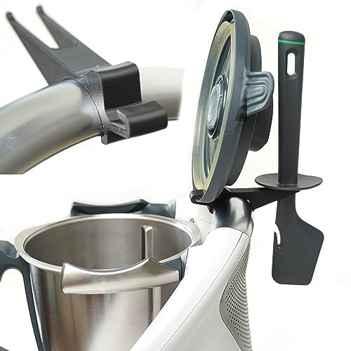 2-in-1 Lid + Spatula Holder Suitable for Thermomix TM5 & TM6 Food Processor (Black)