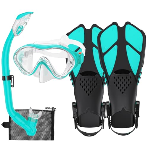 HH HHAO SPORT Tauchermaske und Dry Top Schnorchel für Schwimmen, Tauchen Schnorchelset Kinder mit Flossen