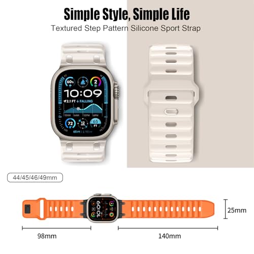 Image of Compatible with Apple Watch Strap Ultra2 /Ultra 49mm Series 10 /9 /8 /7 /6 /5 /4 /SE Soft Silicone Sport Strap Rugged iwatch Band 45mm 44mm 46mm with Stainless Steel Adapter for Men Women