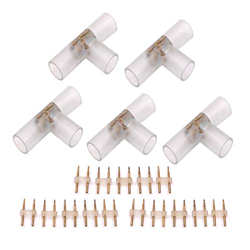 XUNATA Pack of 5 LED Joint Connector, T Shaped Round LED Neon Light PVC Splice Connector, LED Light Accessory for DC12V 14MM Round LED Neon Rope Light
