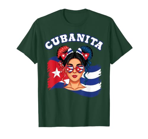 Cubanita Hispanic Heritage Messy Bun Cuban Cuba Flag Girls T-Shirt, Men, Dark Green, X-Large