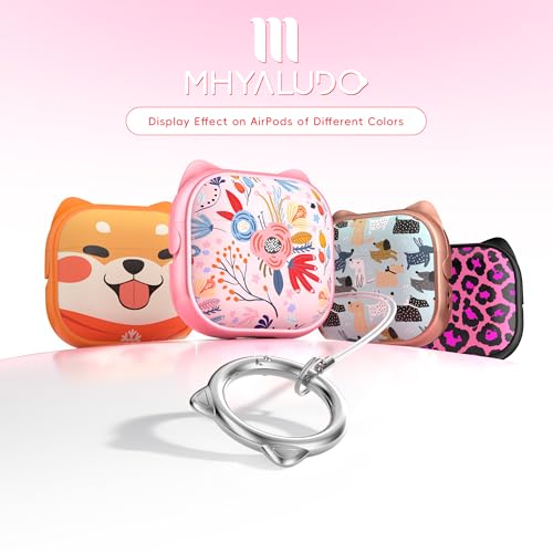 Image of for AirPods 4 Case with Cleaning Kit, Cute Cat Ear Print Design & Cute Buckle, Inverted Phone Holder Design, Top Safe Lock Buckle Design, for Girls AirPods 4 case 2024, Pink Flower
