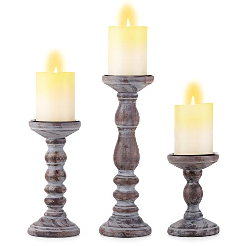Inweder Rustique Bougeoirs en Bois Pilier - 3 Pcs Bougeoirs en Bois Bougeoir Pilier Ensemble Brun Détresse Shabby Chic Photophores pour Centres de Table de Mariage Ferme Maison Décoration Chambre Cover