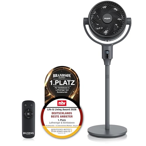 Brandson 3D Dual Blade Standventilator ECO Line - DC Motor sehr leise 9 Geschwindigkeitsstufen Fernbedienung Duftfach energieeffizient - 3D Oszillation Display - Sieger Ventilatoren 2026