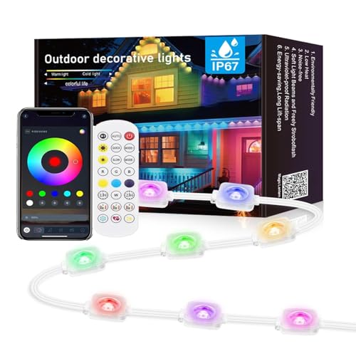 Permanent Outdoor LED Lights for House - 50ft IP67 Waterproof RGB+IC Holiday Lighting with Music Sync, 54 Scene Modes & App/Remote Control for Christmas, Garden, Parties