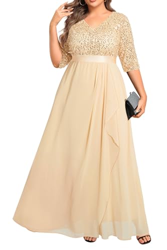 Champagne Dress for Women Plus Size Wedding Guest Gold Sequin Bridesmaid Mother of The Bride Formal Gowns Long Dress