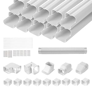 VEVOR Mini-Split-Line-Set-Abdeckung 76,2 mm B 5400 mm L, dekorative PVC-Rohrleitungsabdeckung für Klimaanlage mit 10 geraden Kanälen und vollständigen Komponenten, überstreichbar für Wärmepumpen, weiß