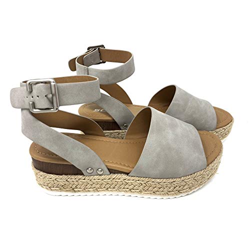 Image of Soda Topic Open Toe Buckle Ankle Strap Espadrilles Flatform Wedge Casual Sandal