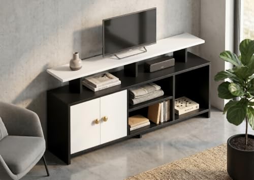 Image of Spyder Craft Marbay Engineered Wood TV Entertainment Unit Stand Setup Box /Tv Cabinet with with Adjustable Shelf, TV Console Table, Media Console Black & White (DIY-Do It by Your Self)