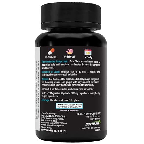 Image of NutriJa Magnesium Glycinate 2000mg Supplement | Contains Elemental 22% (440mg) Per Serving - Superior Absorption & High Potency - 30 Veg Capsules