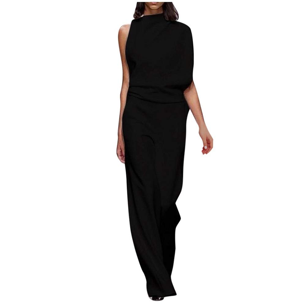 ZEZKT Mono Largo de Pierna Ancha Elegante de un Hombro para Mujer Moda cómodo Jumpsuit Verano Mujeres Mono sin Mangas Sexy para Fiesta Pantalones de Patas Anchas