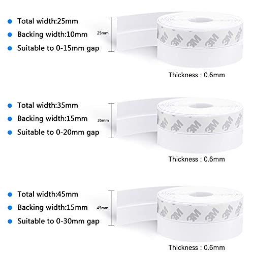 Image of TAROSE Weather Stripping Door Seal, 16 Feet Long White (Width 35mm) | Shower Door Seal Strip, Adhesive Silicone Tape, Door Draft Stopper, Blocks Drafts and Noise, for Doors & Windows