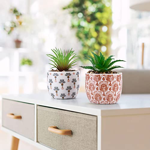 Karlliu 2 Pack Artificial Plants Small Cute Succulents in Ceramic Planters Fake Greenery Potted for Living Room Office Desk Decor Bathroom Bedroom Shelves Decor