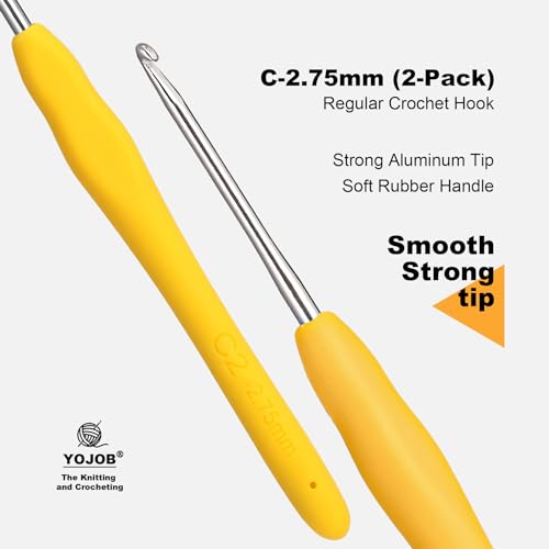Image of 2Pcs 2.75mm Crochet Hooks, Ergonomic Crochet Hook for Arthritis and Beginners, Extra Long, Smooth, Comfortable (Size C / 2.75mm)