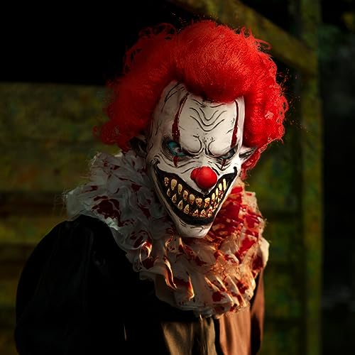Spooktacular Creations Halloween Scary Clown Mask, Horror Face Creepy Zombie Latex Mask, Monster Masks Killer Evil Cosplay Costume Accessories for Adults Men Halloween Party Dress Up Prop