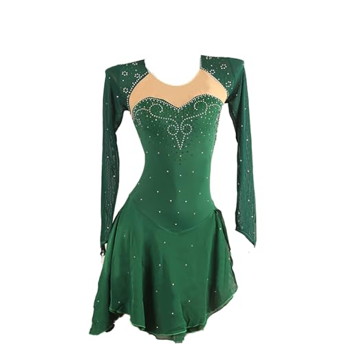 UNIQORALE Vestido de patinação artística, manga comprida, strass brilhante, fantasia de patinação ar