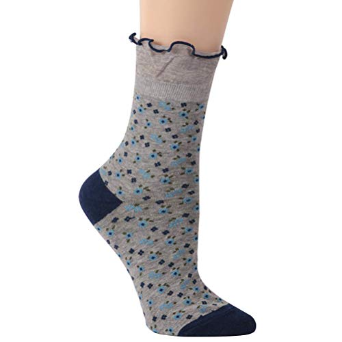 Image of KitNSox Funcat Women's Lace Ruffle Frilly Colorful Floral Cotton Casual Novelty Ankle Socks 4 /5 /6 Pairs