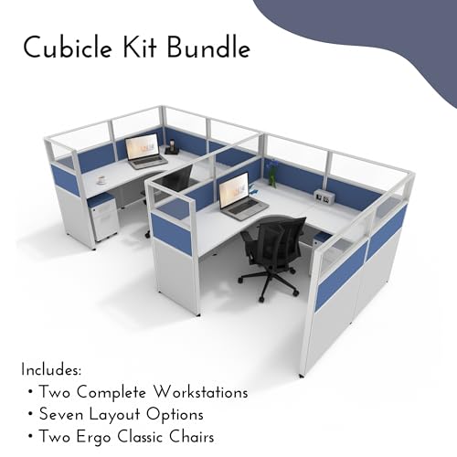 SUNLINE DIY Cube Kit Workstation with Sliding Panel, Box Files & Ergonomic Mesh 2 Office Chair - Ideal for Customized Workspaces, Cubicle Decor, and Comfortable Working Environment - Blue