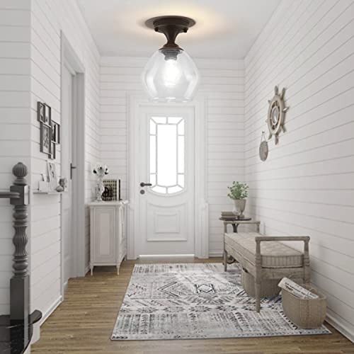 Lcaoful Semi Flush Mount Ceiling Light With Clear Glass Shade, Oil Rubbed Bronze Flush Mount Light Fixture Close To Ceiling Light For Hallway Kitchen Bathroom Corridor Passway Porch #TOP1