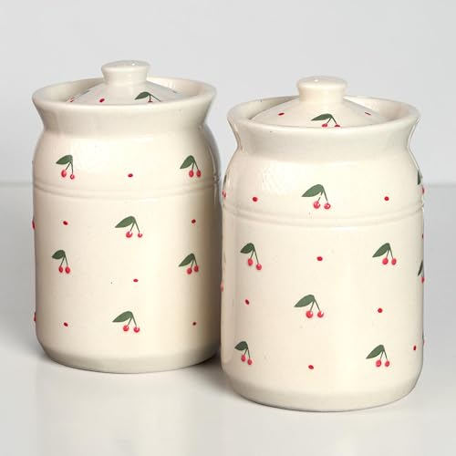 Image of Ceramic Storage Jar Set - 2 x 2 KG (2000 ml) - Martban Pickle Container - Kitchen Storage for Pickle, Chutneys and Sauces (Pack of 2) (Pink Litchi)