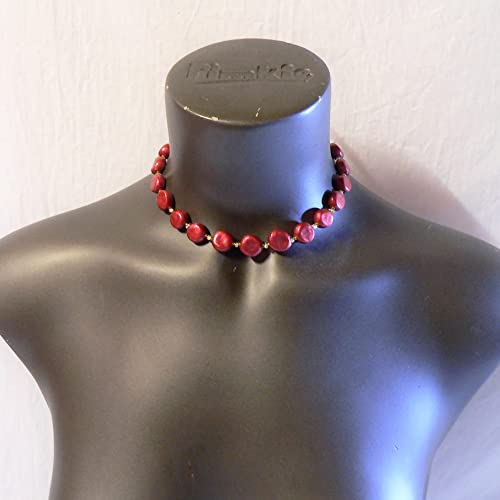Parure en perles céramiques rouge collier ras-de-cou bracelet boucles d'oreilles