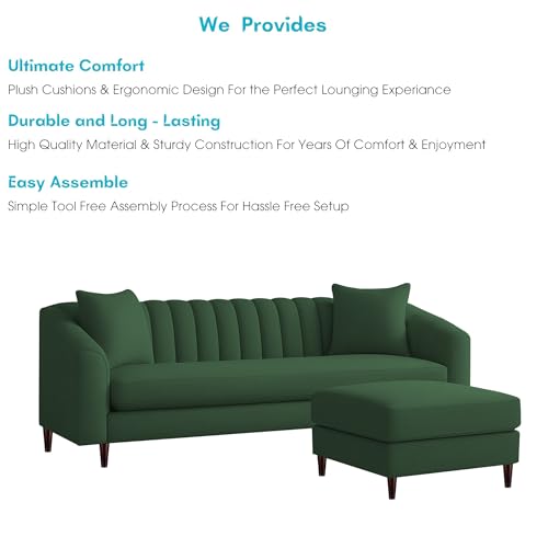 Image of Casaliving Doraldo 4 Seater L Shape Convertible Sofa Set for Living Room, 3 Seater & Ottoman Modular Sectional Couch for Small Space (Green Colour) Fabric