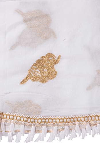 Image of YOUTHQUAKE Golden Patti Embroidered Work Chiffon Dupatta for Womens & Girls with Jaalar Lace