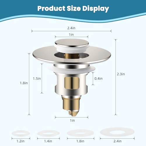 Image of Universal Metal Bathroom Sink Drain Stopper, 2-in-1 Pop Up, Brushed Nickel | Sink Strainer with Anti-Clogging Filter Basket Fit for Standard 1 inch-2.3 inch Basin Drain Holes, Anti-Clog