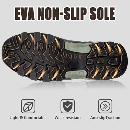 Image of Kalkal Rubber Boots for Men, Waterproof Mid Calf Mens Rain Boots, 6mm Neoprene Insulated Mens Rubber Work Boots for Hunting Gardening Farming Fishing Mud Working, Size 7-14