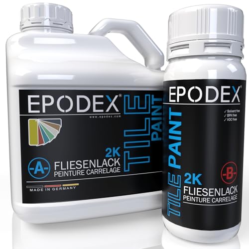 EPODEX® 2K TILE PAINT | Fliesenlack | Fliesenfarbe Boden Wand Badezimmer Küche| 45 Farben Weiß Bunt| Geruchsneutral Lösemittelfrei Abriebfest | Mengenrabatt 1,8-60Kg