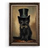 Gothic Cat Canvas Wall Art Witch Cat Poster Black Cat Wall Picture Moody Animal Prints Dark Academia Wall Art Vintage Cat Paintings Funny Cat Art Halloween Cat Picture for Room 16x24inch Unframed