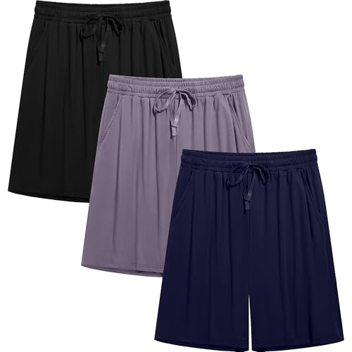 Neer 3 Packs Men's Casual Drawstring Shorts, Summer Elastic Waist Lightweight Comfy Lounge Shorts Pajama with Pockets2