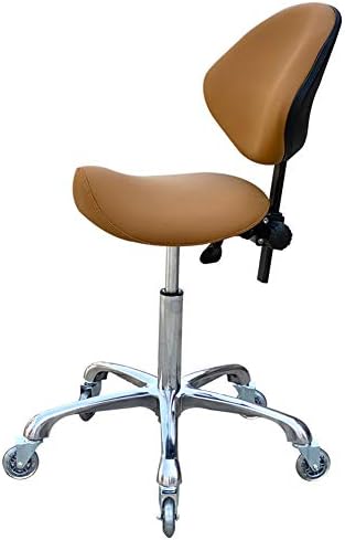 FRNIAMC Adjustable Saddle Stool Chairs with Back Support Ergonomic Rolling Seat for Medical Clinic Hospital Lab Pharmacy Studio Salon Workshop Office and Home  (with Backrest, Camel)