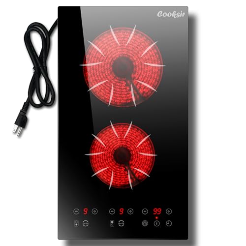 Image of 2 Burner Electric Cooktop - 2000W 12 Inch Electric Stove Top Built-in & Countertop, 110V Portable Two Burner Electrical Cook Top with Safety Lock, 180-Min Timer, Touch Control, 110V Plug in