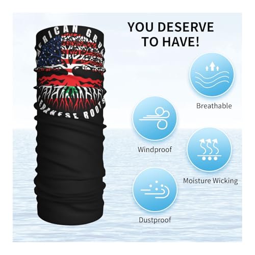 American Grown with Lebanese Roots Lebanon Flag Neck Gaiter Balaclava Face Mask for Men Women Patriotic Design Seamless Bandana Cover Scarf Headwear Headband Head Wrap White4